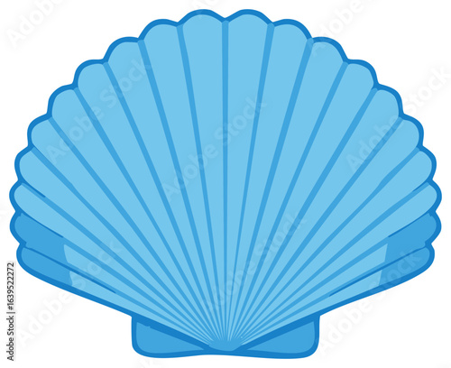 Light Blue Scallop Seashell Illustration with Radial Lines and Wavy Edges Nautical Design Element