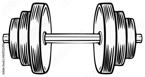 Black and White Vector Illustration of a Dumbbell for Workout or Fitness Exercises