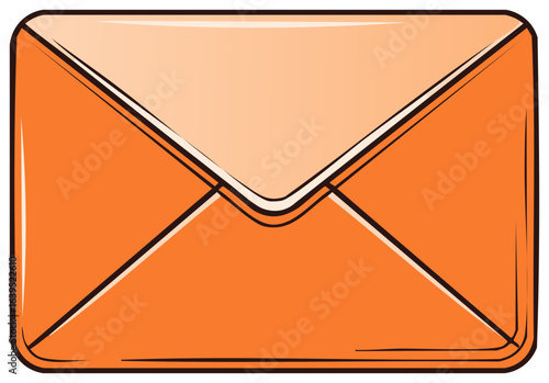 Stylized orange envelope graphic illustration for correspondence, sending and receiving messages