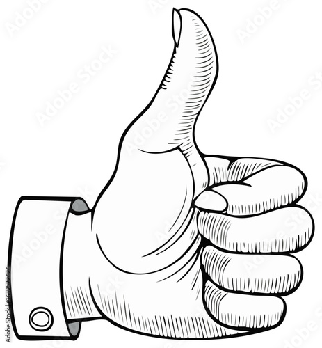 Thumbs Up Hand Gesture Sketch: Approval, Agreement, Excellent Design