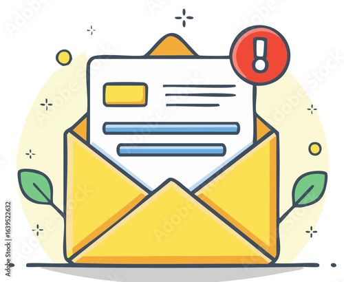 Important new email message notification with red exclamation mark alert icon for communication