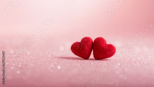 Two red hearts on a red background