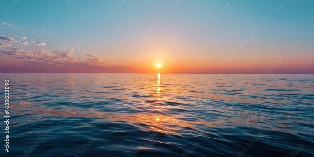 Obraz premium distant sun melting into calm ocean