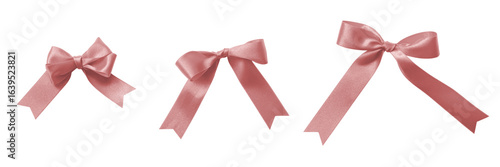 Rose gold bow pink ribbon band satin stripe fabric (PNG isolated on transparent background) for Valentine's day and Christmas holiday gift box, greeting card banner, present wrap design decoration