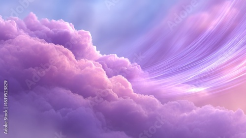 Soft textured purple clouds against a pale blue sky with ethereal light streaks