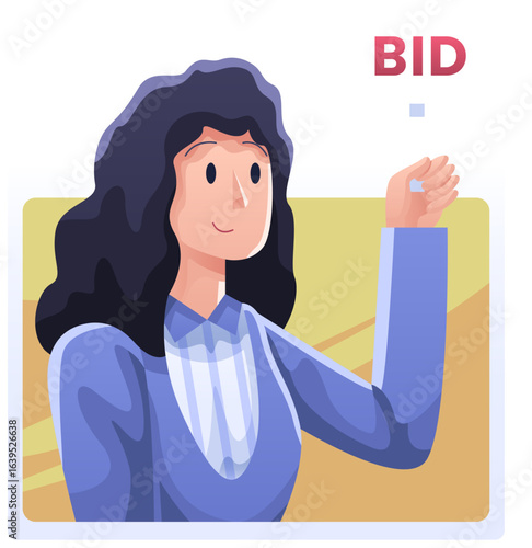 business woman auction bidding
