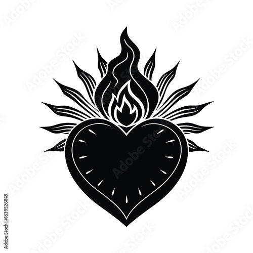 Sagrado Corazón con llama ardiente y luz sagrada