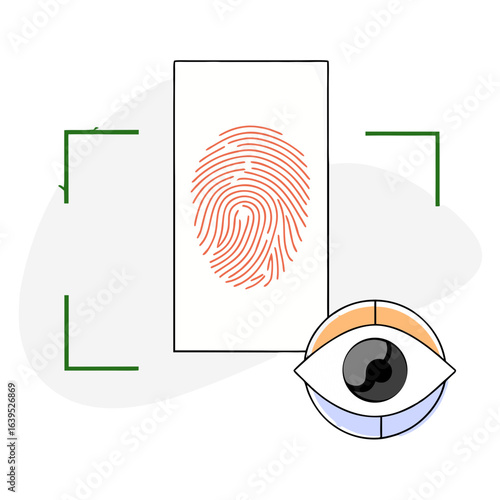 Fingerprint scan for security and identification isolated on white background with eye vision