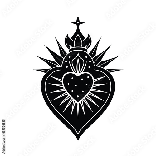 Sagrado Corazón con joyas de oro y rubíes