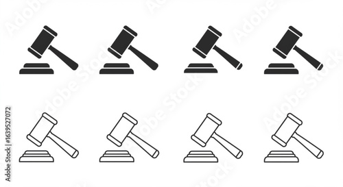 Vector art of set of gavel icon, law and justice symbol isolated on white background