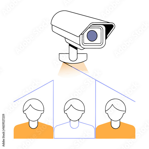 Security camera monitoring a group of people, isolated on white background