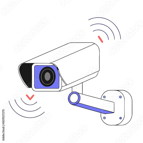 Security camera with wireless signal isolated on white background for surveillance and protection