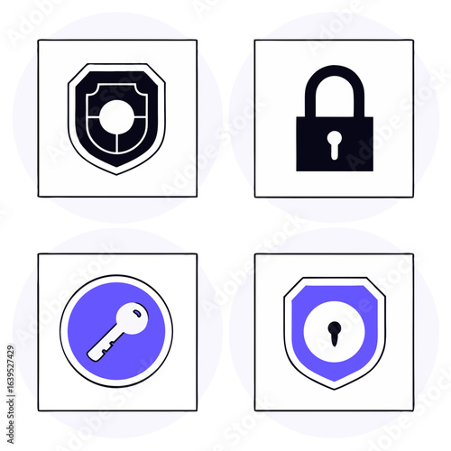 Shield icons representing security, protection, and network safety isolated on white background
