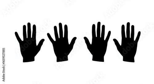 Vector art of four hands silhouette isolated on white background for design purposes