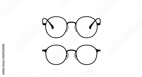 Vector art of two pairs of round glasses in black isolated on white background