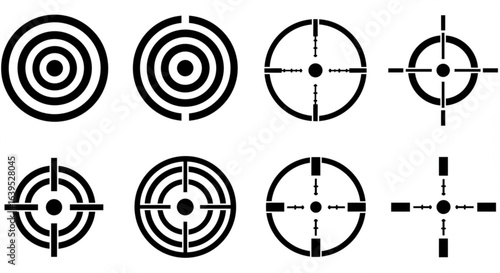 Vector art of set of target and crosshair icons isolated on white background vector art