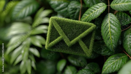 Green grass envelope symbol resting among lush vibrant green leaves Nature