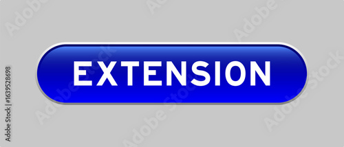 Blue color capsule shape button with word extension on gray background
