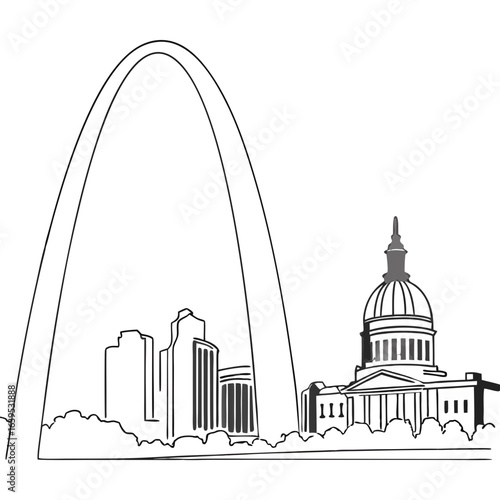 Saint louis skyline with gateway arch and state capitol isolated on white background