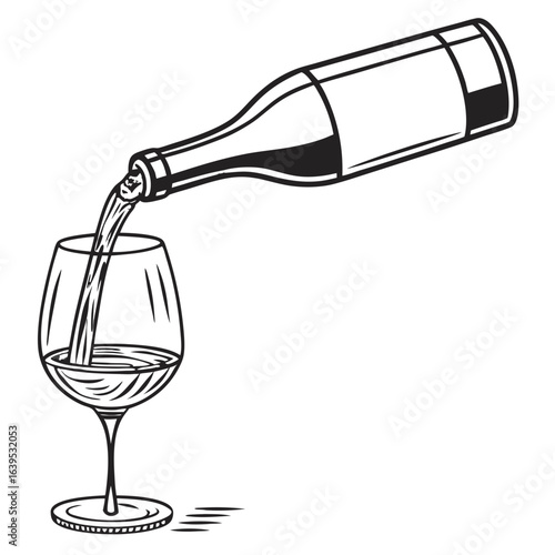 Wine pouring from bottle into glass isolated on white background, capturing the essence of a delightful tasting experience