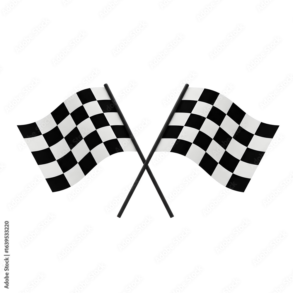 Fototapeta premium Checkered Flags Crossing Racing Finish Line on Transparent Background