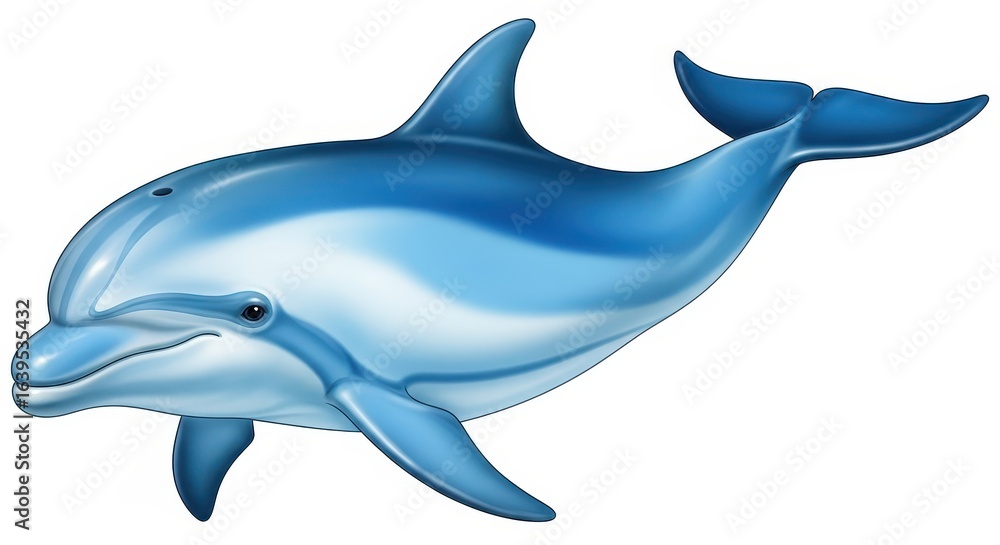Fototapeta premium Smiling blue dolphin cartoon illustration isolated on a white background