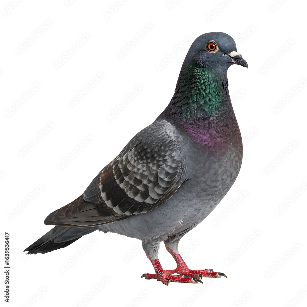 Fototapeta premium Standing Pigeon Portrait Isolated Against Transparent Background Showcasing Gray Plumage