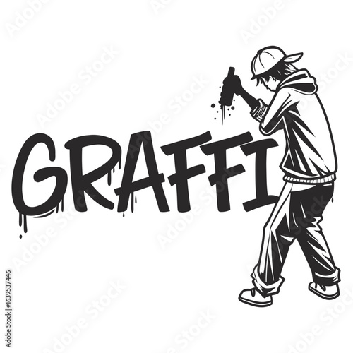 Graffiti artist spraying word graffiti street art spray paint
