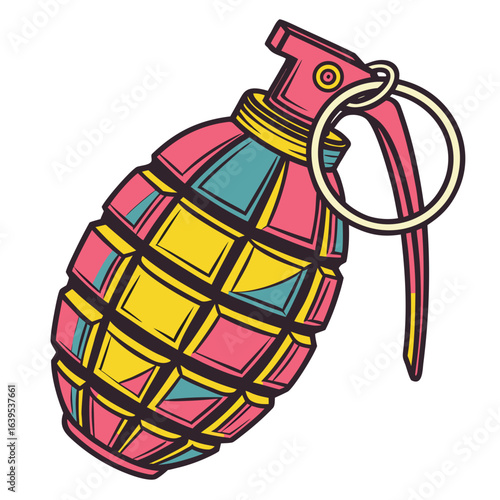 Pink teal yellow grenade explosive weapon