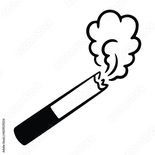 Black cigarette with white filter emitting smoke smoking