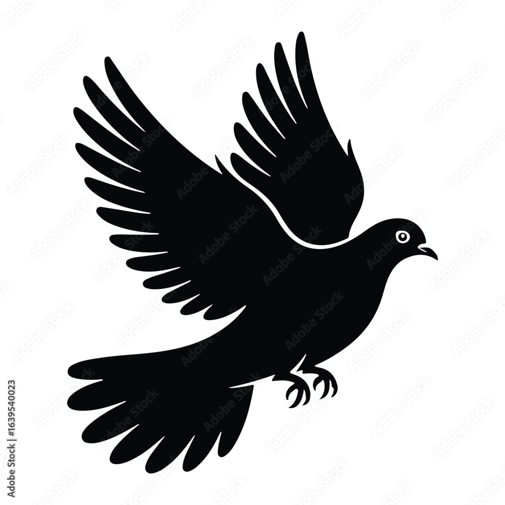 Fototapeta premium Black dove in flight silhouette bird flying