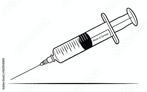 A simple black and white line drawing of a medical syringe.