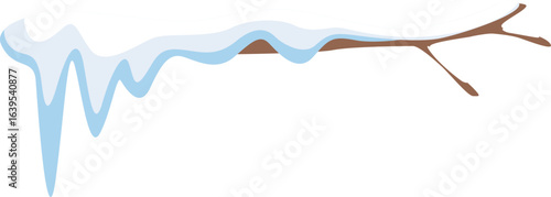 snowy branch with blue ice, winter scene clip art preview