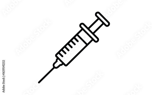 A simple black and white line drawing of a medical syringe.