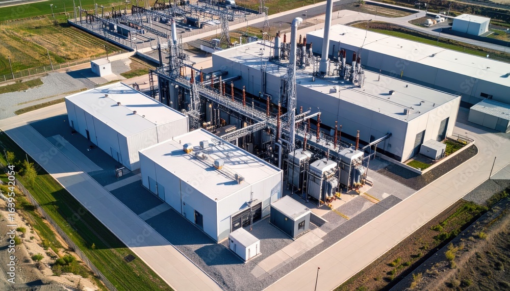 Fototapeta premium Aerial view of an industrial power plant with modern infrastructure and equipment