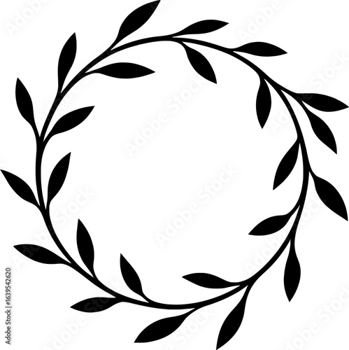 Botanical Vine Wreath Vector – Elegant Circular Leaf Frame PNG