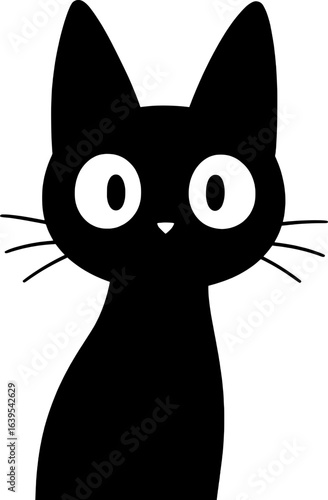 Minimal Black Cat Vector – Cute Whiskered Pet Illustration PNG
