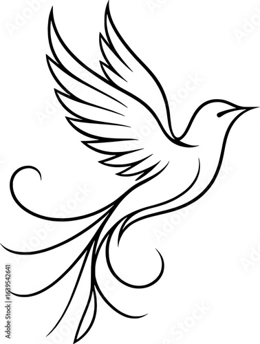 Minimalist Flying Bird Line Art