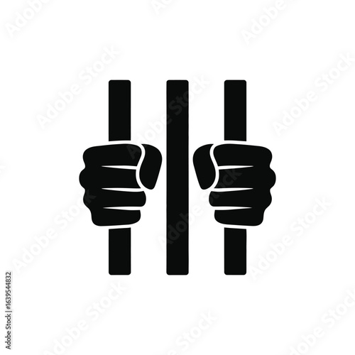Hands gripping prison bars silhouette