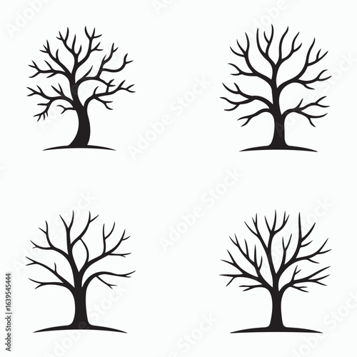 Four Simple Black and White Bare Tree Silhouettes
