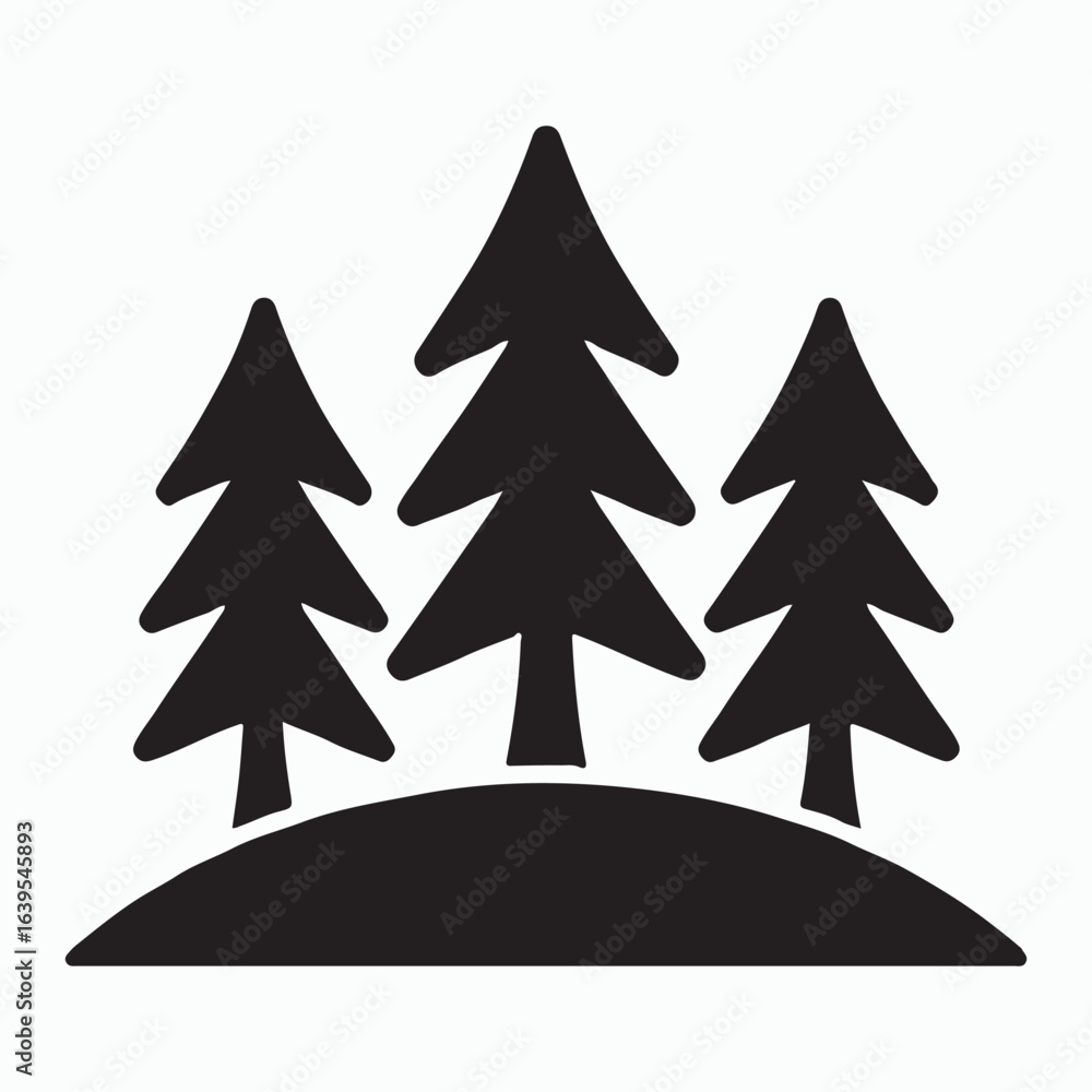 Fototapeta premium Simple black silhouette of a tranquil forest scene. 