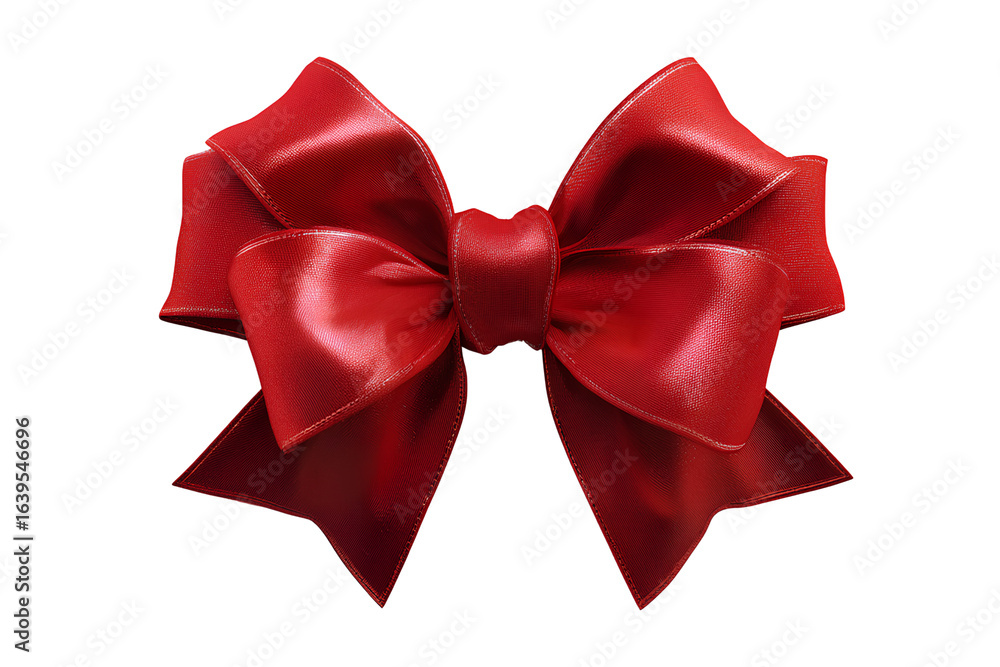 Fototapeta premium Classic Christmas Red Ribbon Bow with Satin Finish, Transparent Background