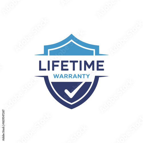 Lifetime warranty shield with checkmark and blue accents