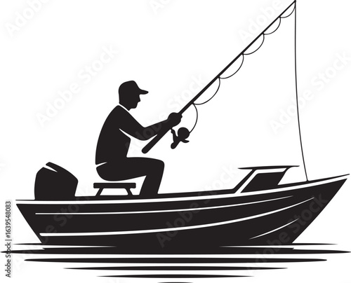 Angler fishing from a boat silhouette vector