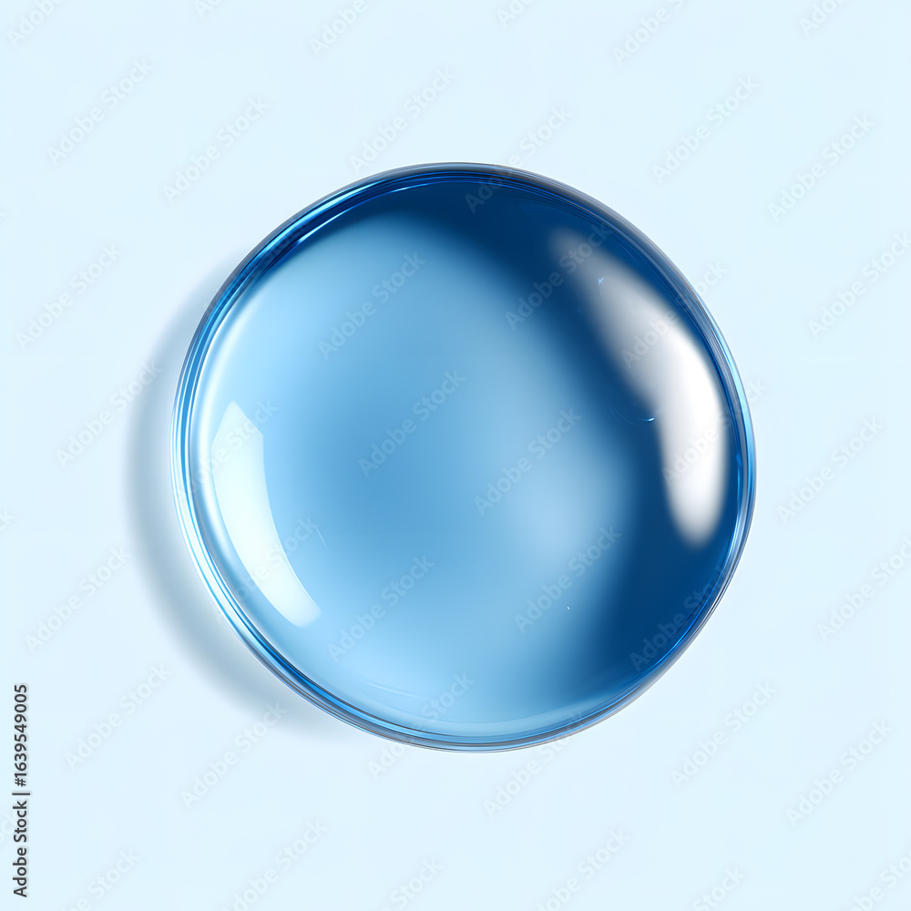 Blue gel droplet with soft shadows and rounded shape, isolated on light background, symbolizing purity, hydration, and cosmetic care. Blue gel droplet with soft shadows and rounded shape, isolated on light background, symbolizing purity, hydration, and cosmetic care.