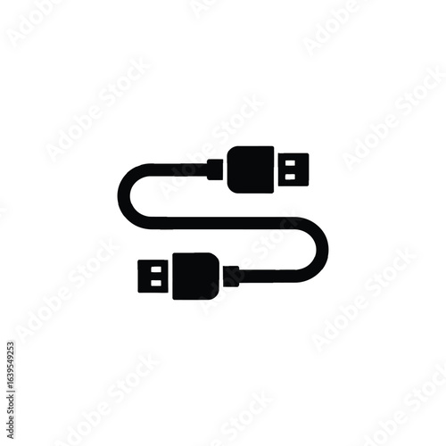 Black usb cable icon with two connectors