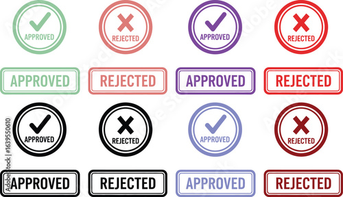 Collection of approved and rejected stamps and checkmarks