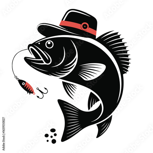 Fish wearing hat with fishing lure vector illustration