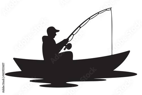 Fisherman silhouette casting rod on a boat