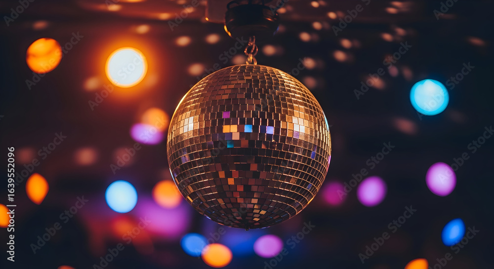 Obraz premium Disco Ball Lights Party Nightclub Celebration Festive Event Dancing Music Nightlife Glamour Fun Entertainment Retro Vintage 70s 80s